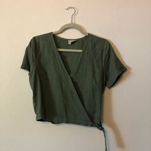 Cropped “linen” wrap top